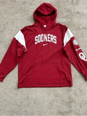 Oklahoma Sooners OU Nike Crimson Red Dri-FIT Pullover Graphic Hoodie Mens Large
